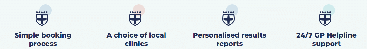 Bluecrest banner - simple booking process, a choice of local clinics, personalised reports, 24/7 GP helpline