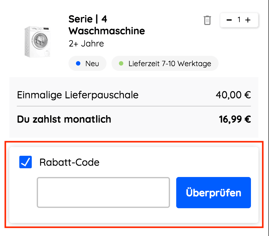Eingabefeld für den BlueMovement Rabattcode im Warenkorb