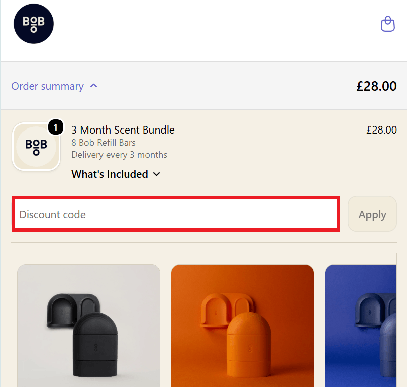 lBob discount code redemption section image
