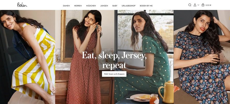 Vier Aufnahmen eines Models in Boden-Kleidern