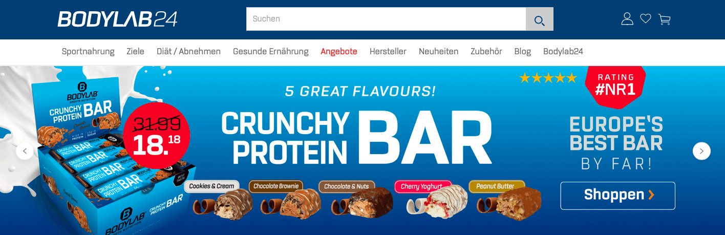 Crunchy Protein Bars im Angebot bei Bodylab24