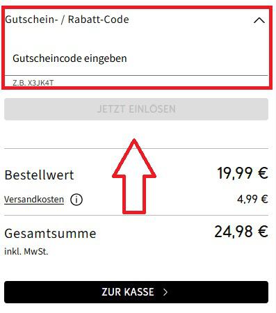 Ansicht des Eingabefelds, in dem du im Warenkorb einen Bonprix Gutschein einlösen kanns