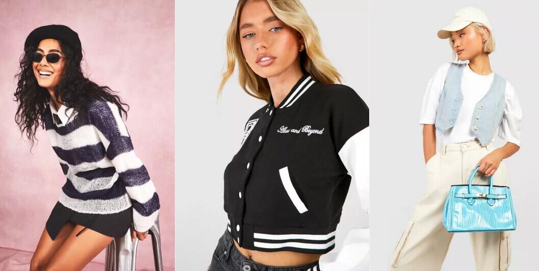 boohoo autumn savings image showing 3 different images of women wearing suitable clothing for the season