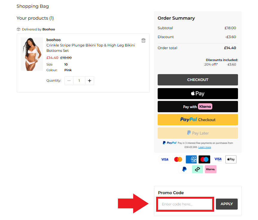 boohoo discount code box at checkout image