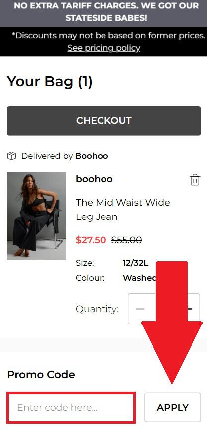 boohoo promo code box