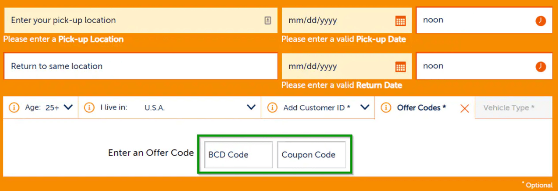 Screenshot of the Budget discount code box at checkout on the Budget website