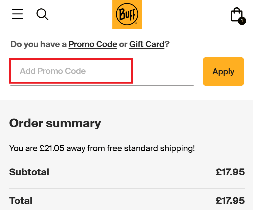 BUFF discount code redemption box image