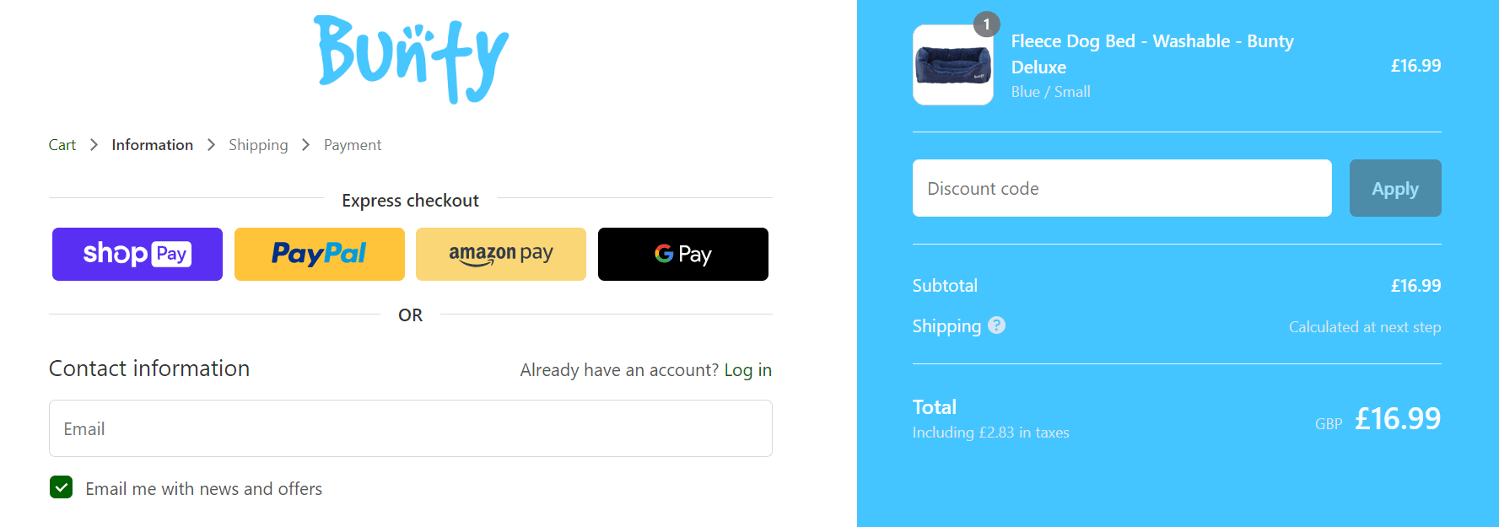 Bunty discount code box - checkout