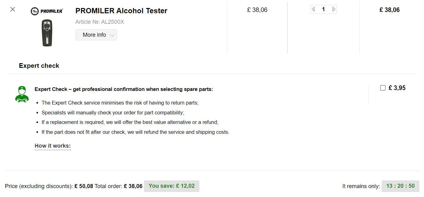 buycarparts.co.uk discount code box on the checkout page