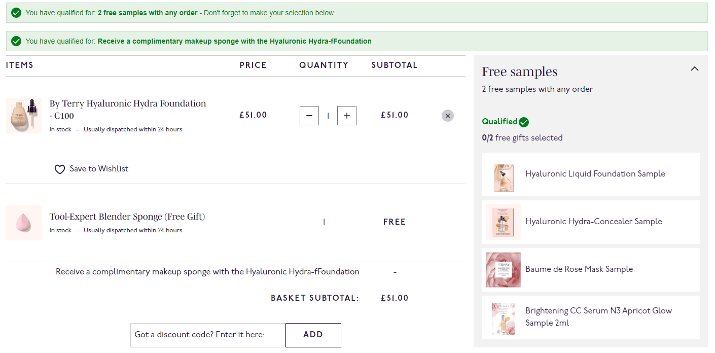 By Terry discount code box in the basket