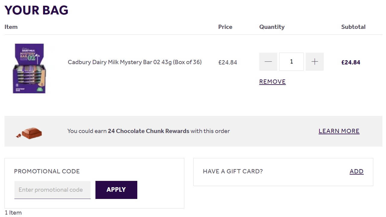 Cadbury Gifts Direct shopping basket