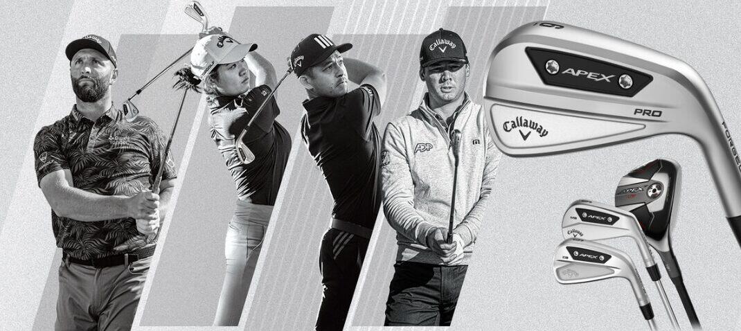 Callaway savings guide image. Banner shows black and white image of 3 men and 1 women in golfing poses alongside an enlarged putter