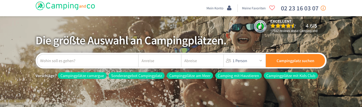 Finde deinen passenden Campingplatz bei Camping and Co zum Schnäppchenpreis