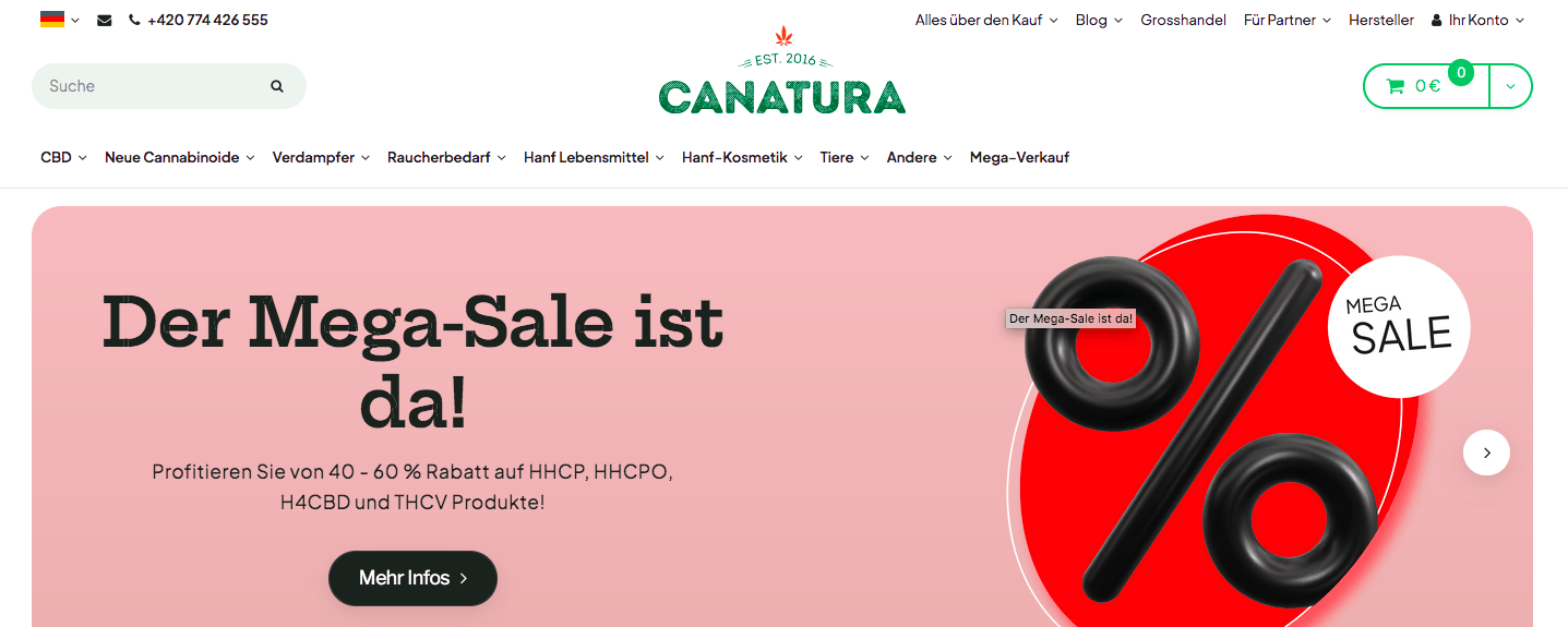 Entdecke hochwertige CBD Produkte bei Canatura im Super Sale mit satten Rabatten von bis zu 60 %