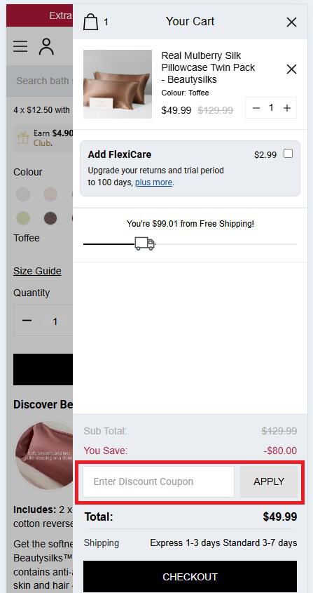 screenshot of Canningvale discount code box