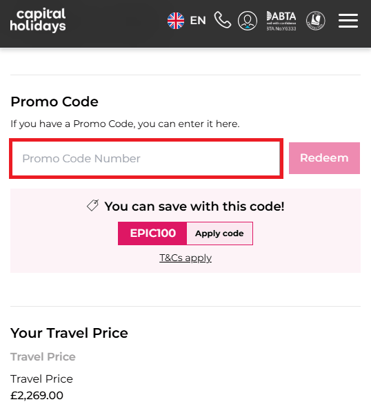 Capital Holidays discount code section image