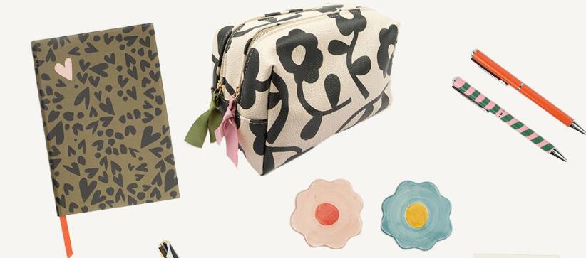 Caroline Gardner ways to save banner showing a selection of products they sell including a wash bag and pens