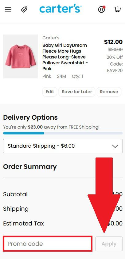 Carter&apos;s promo code box