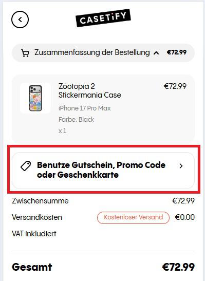 Casetify Promo Code an der Online-Kasse eingeben