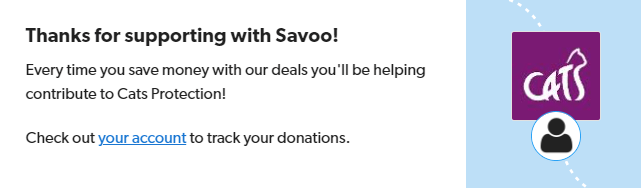 Signing up to support Cats Protection with Savoo