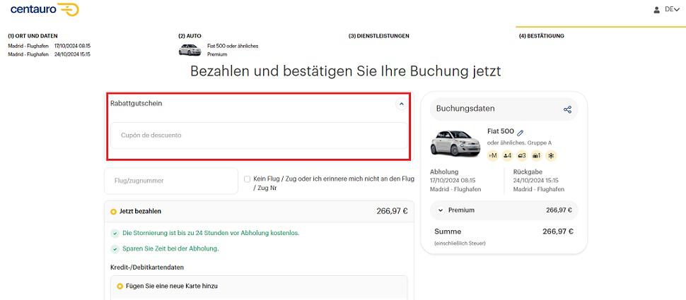 img: centauro-gutschein-einloesen / alt: Screenshot aus dem Warenkorb mit Hinweis darauf, wo du den Centauro Gutschein einlösen kannst.