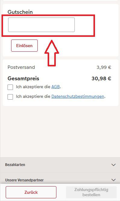 CEWE Gutschein Eingabefeld