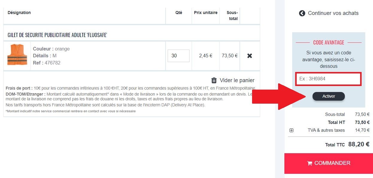 Emplacement pour codes promo ObjetRama