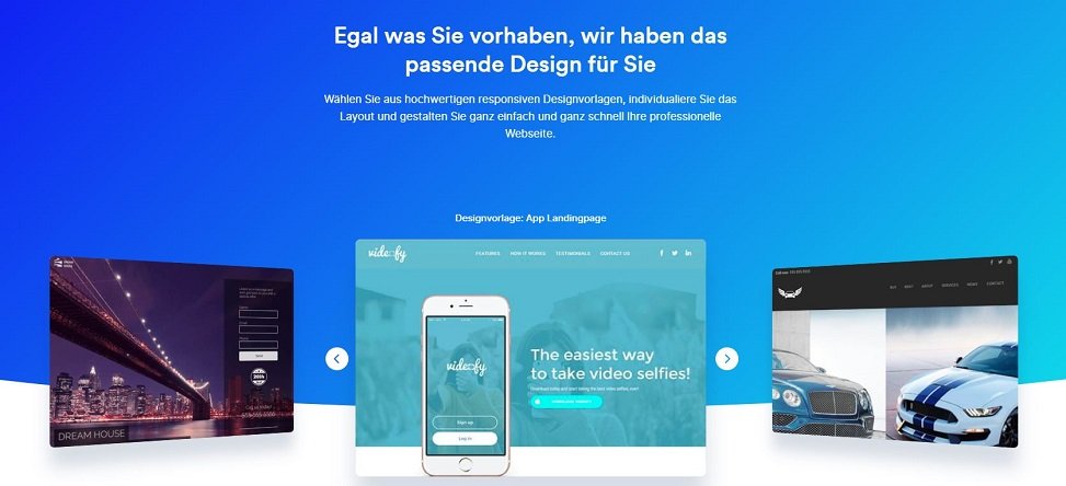 Screenshot der Auswahl der individuellen Designs aus Homepage-Baukästen
