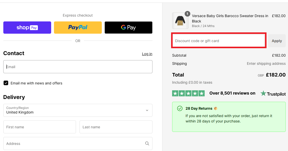 Childsplay Clothing discount code redemption box picture