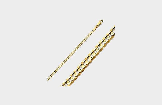 Concave Curb Cuban Link Chain Bracelet in 14K Yellow Gold