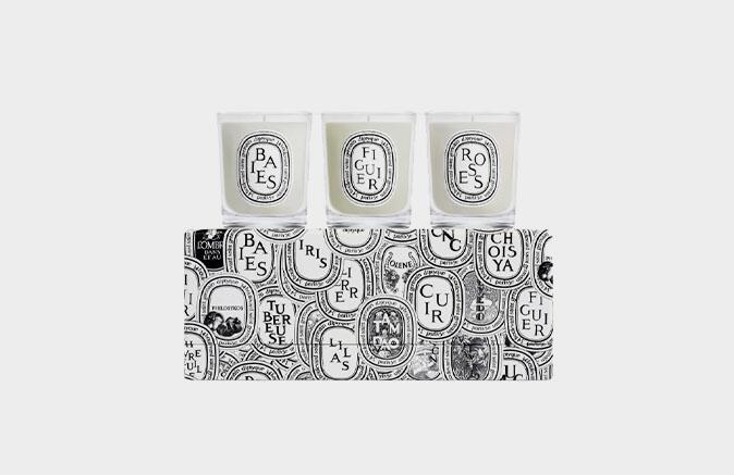 Set of Small Candles With Berries, Fig Tree and Roses