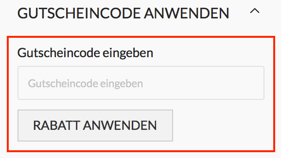 Eingabefeld für den CHT-Online-Shop-Gutschein im Warenkorb