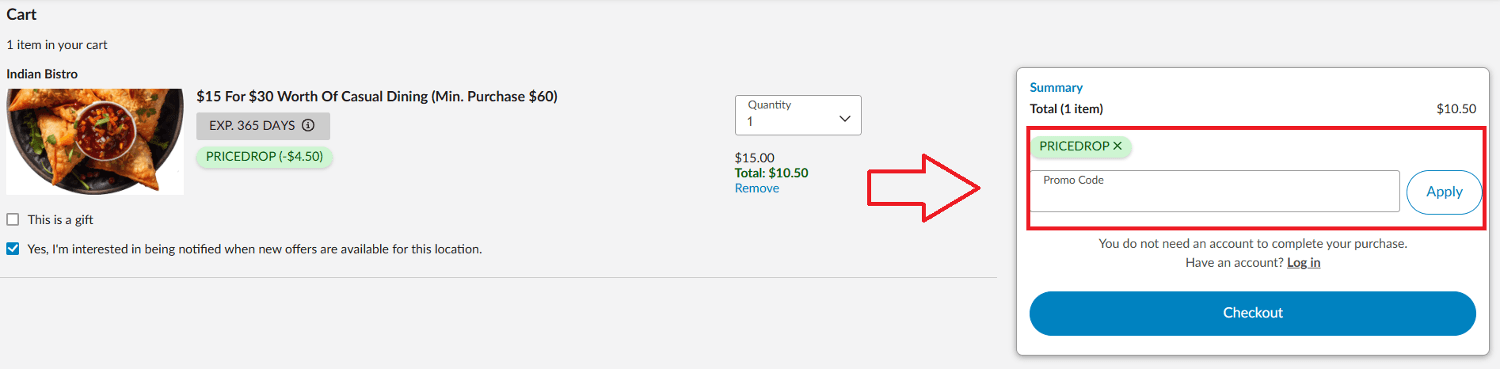 Clipp.com coupon code box on the checkout page