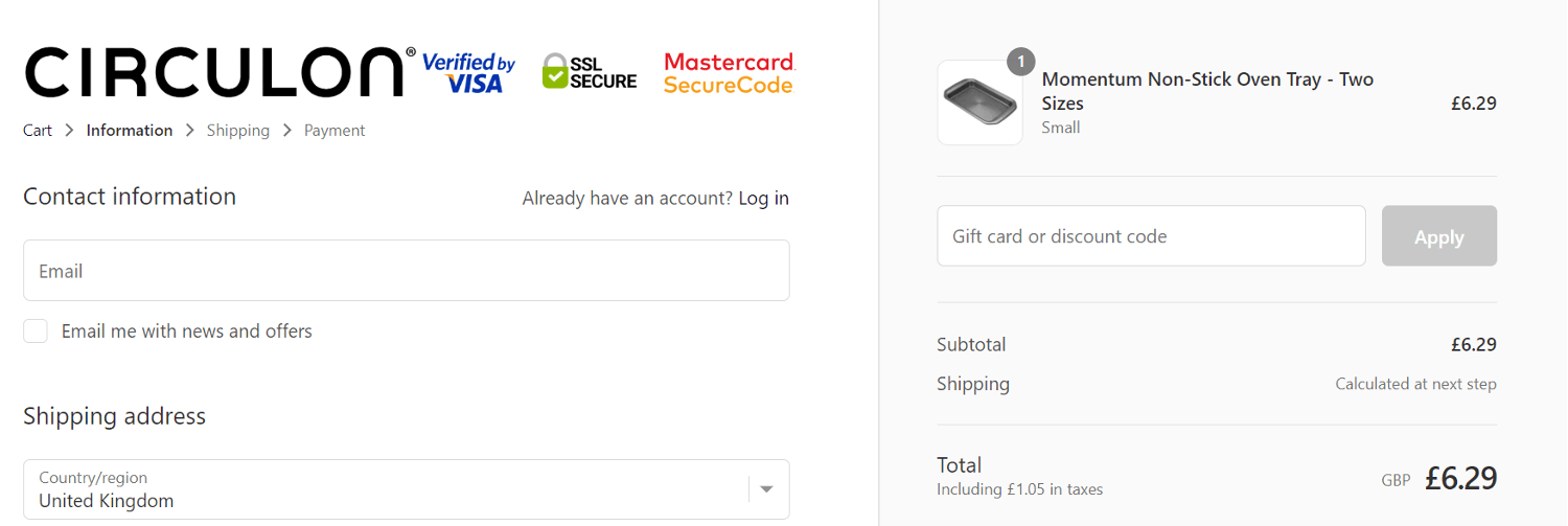 Circulon discount code box at checkout