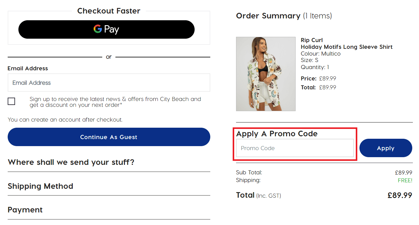 City Beach discount code redemption box image