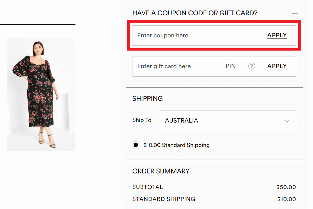 City Chic discount code redemption box image