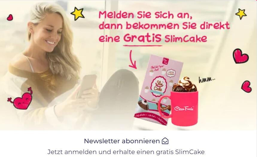 Frau am Handy abonniert den Clean Foods Newsletter für den gratis Slim Cake