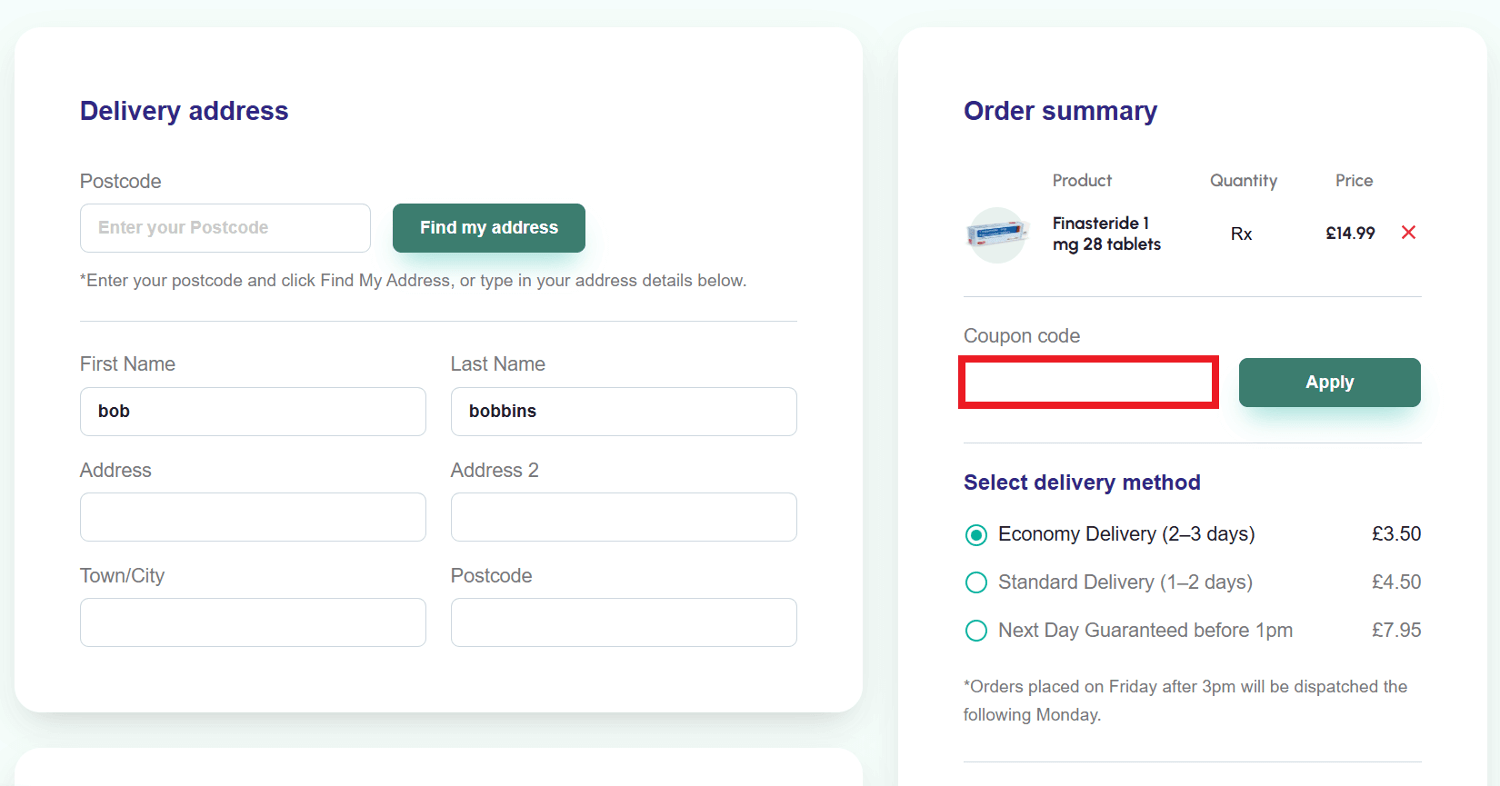 Click Pharmacy discount code box during checkout image