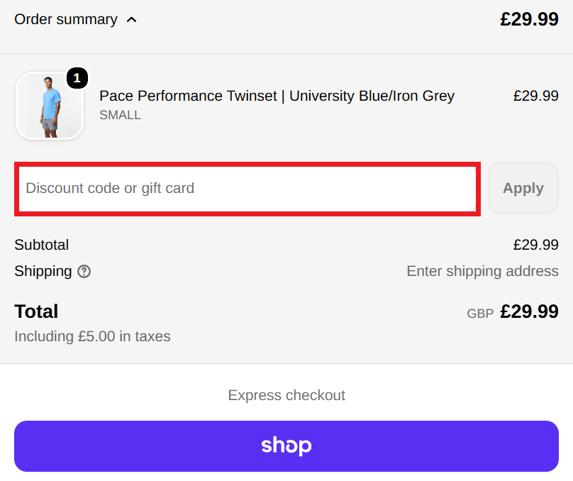 Closure London discount code section in the cart