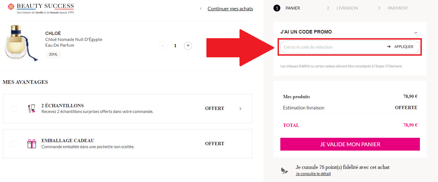 Encadré de code promo Beauty Success