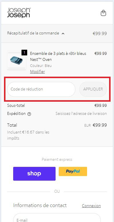 Encadré pour le code promo Joseph Joseph
