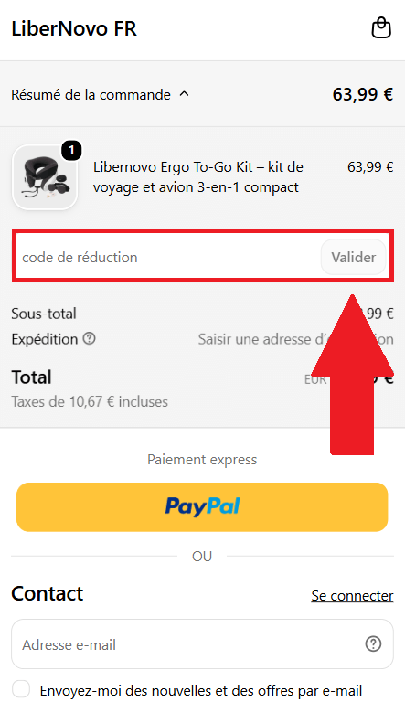 Encadré pour code promo LiberNovo dans le panier en ligne
