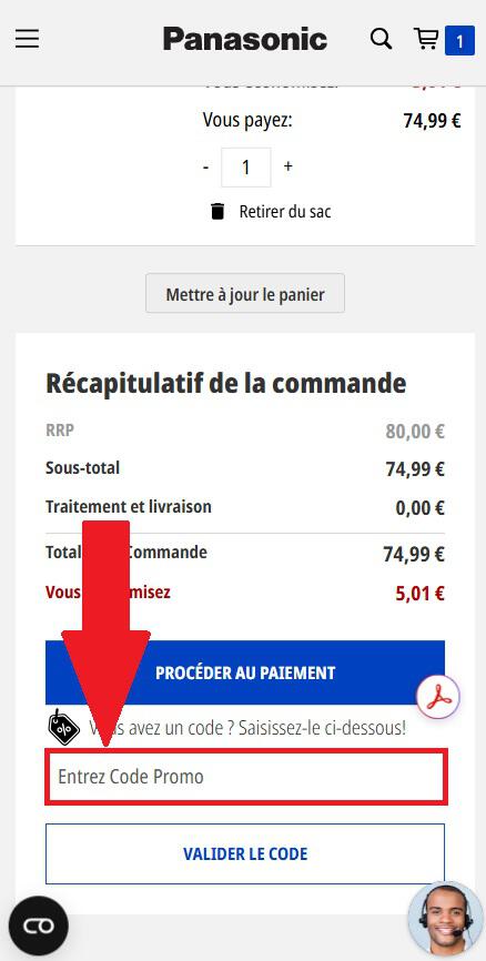 Encadré pour code promo Panasonic