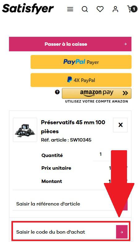 Encadré pour code promo Satisfyer dans le panier en ligne