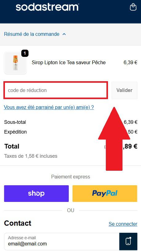 Encadré pour code promo Soda Stream dans le panier en ligne