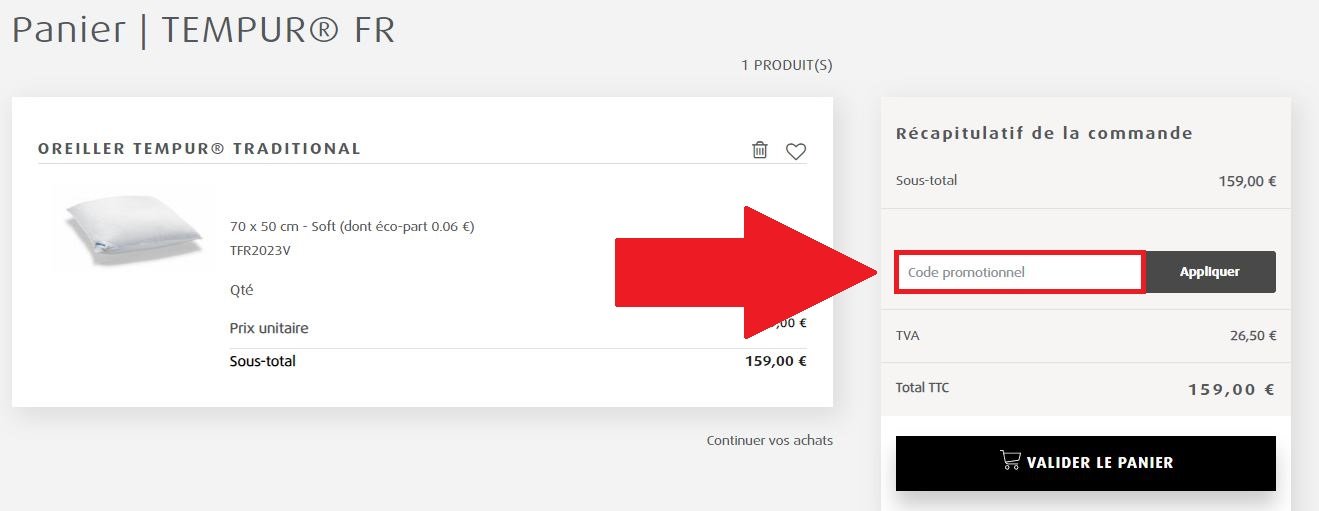 Encadré de code promo Tempur