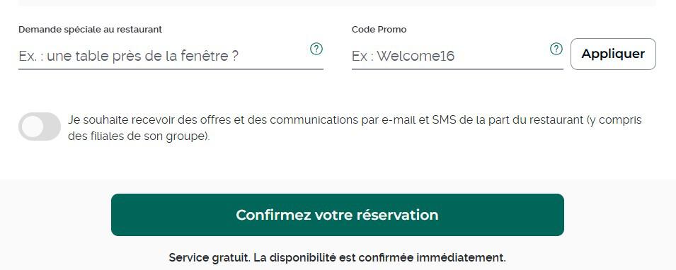 panier d'achat avec emplacement pour code promo TheFork