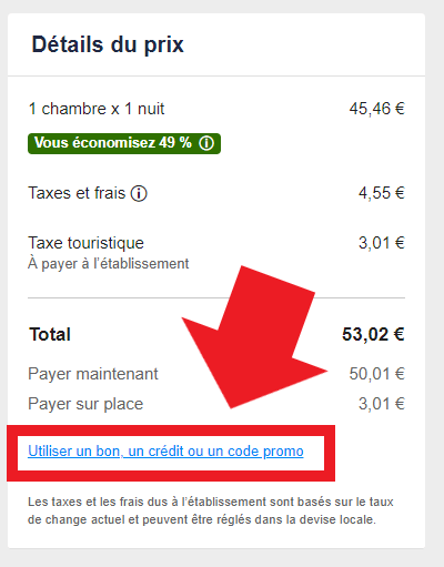 Emplacement codes promo Ebookers