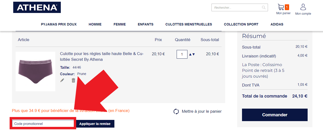Emplacement pour codes promo Athena