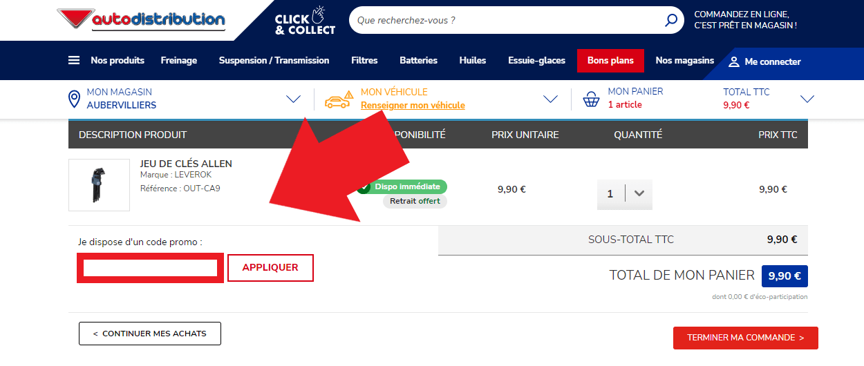 Emplacement pour codes promo Autodistribution